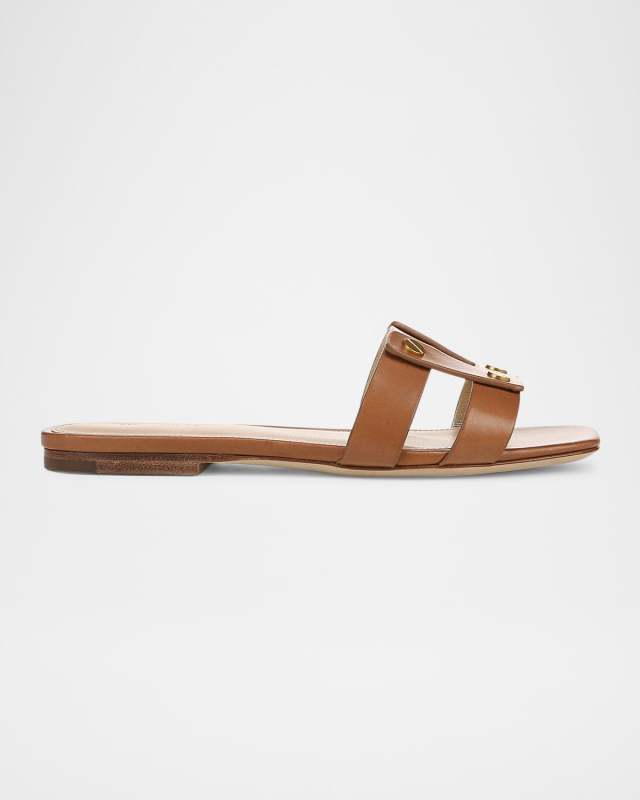 Via Leather Flat Slide Sandals
